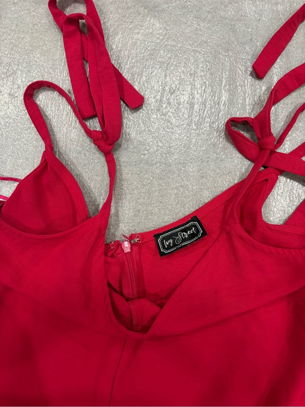 [M-Based Measurements]Ivy Street Red Tie-Strap Wide-Leg Jumpsuit - Picture 3 of 5